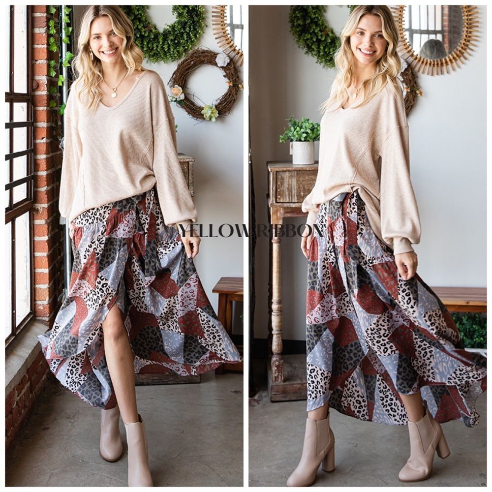 NEW Color Block Animal Print Wrap Skirt